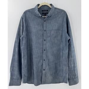 Banana Republic Mens Denim Chambray Blue Shirt Cotton Button Down Oxford L